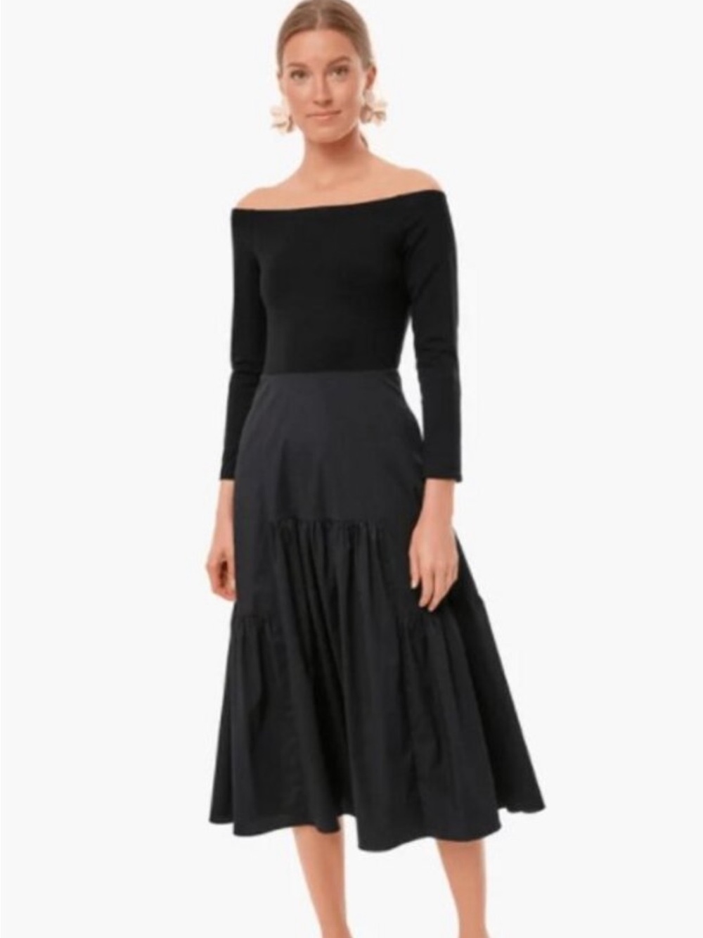 Tuckernuck Marissa Off Shoulder Black Midi Dress Tiered Size Large